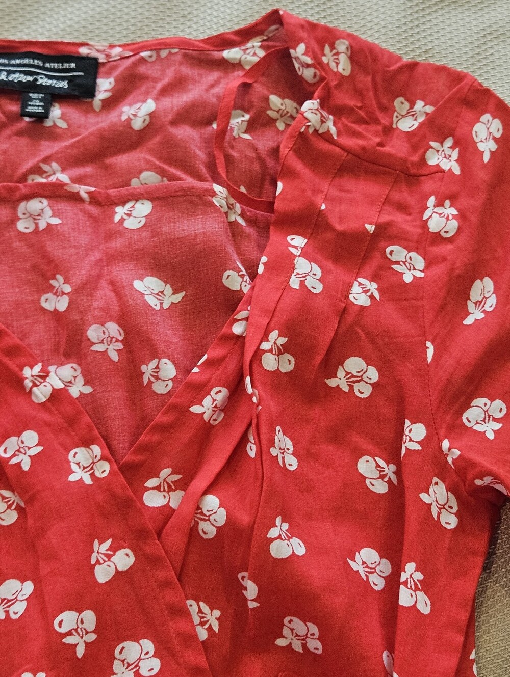 & Other Stories Red Cherry Whimsical Fruit Print Wrap Mini Dress Size 4